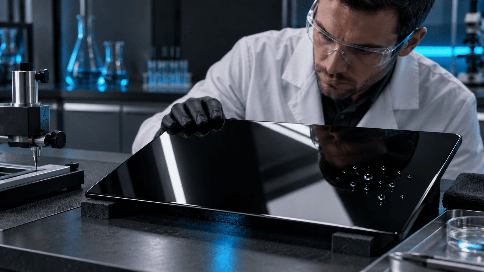 Best Professional Ceramic Coatings Comparison Scientist in a laboratory testing automotive ceramic coatings